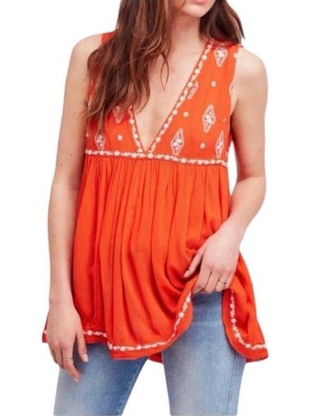 Free People Diamond Embroidered Tunic Top